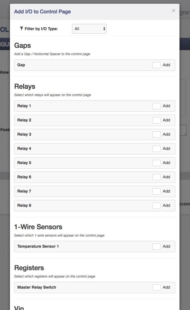400 Series Control Page Add I/O Window