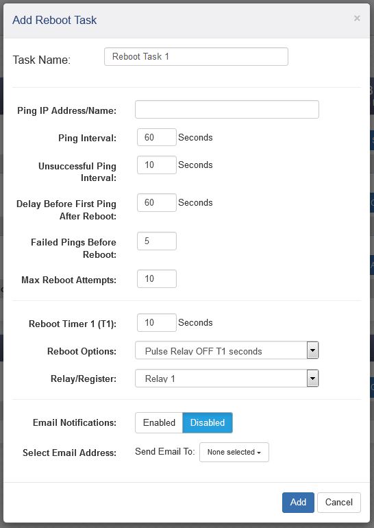 400 Series Control/Logic Automatic Reboot Setup Edit Window
