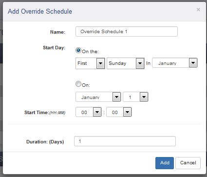 400 Series Control/Logic Override Schedules Setup Edit Window