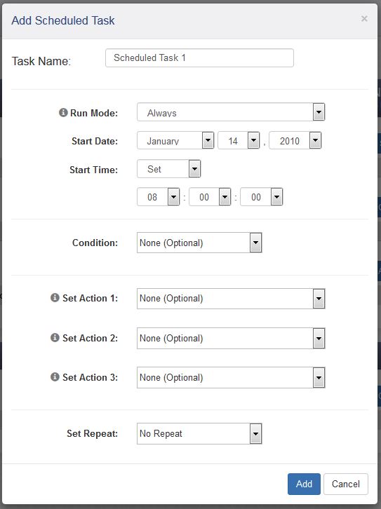 400 Series Control/Logic Scheduled Tasks Setup Window