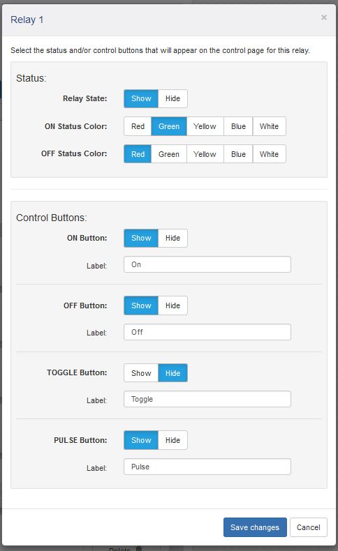400 Series Control Page Relay Widget Editor Window