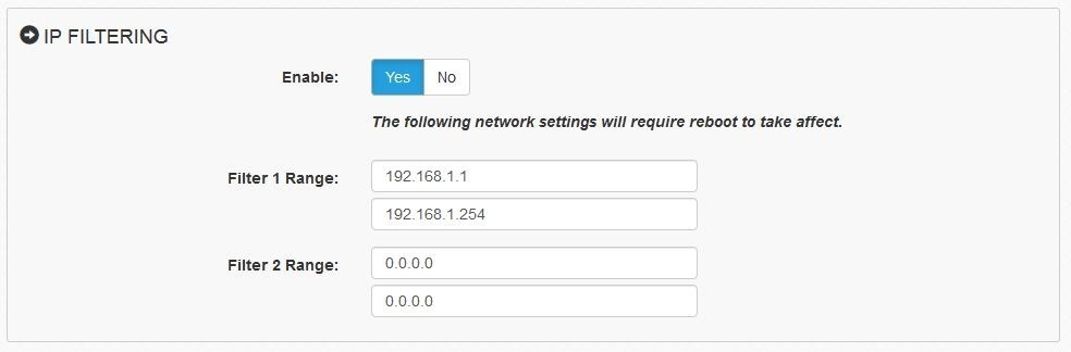 400 Series Advanced IP Filtering Settings Info Page