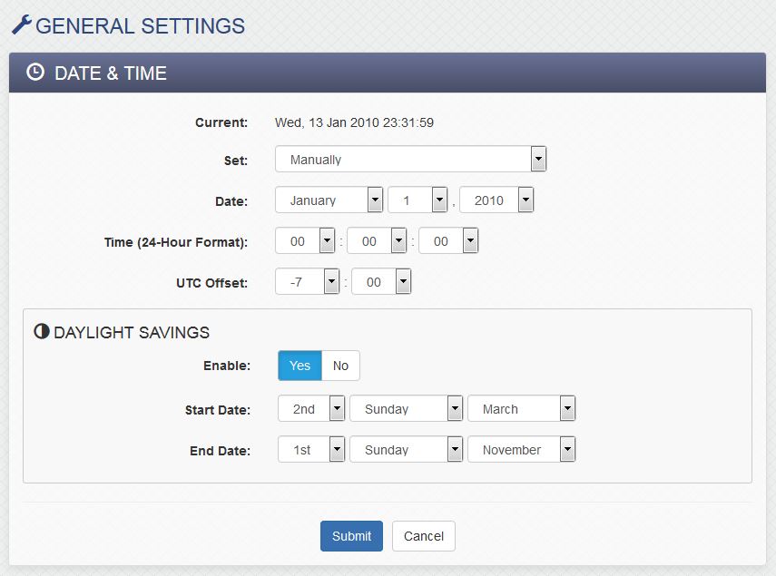 400 Series Date & Time Settings Page