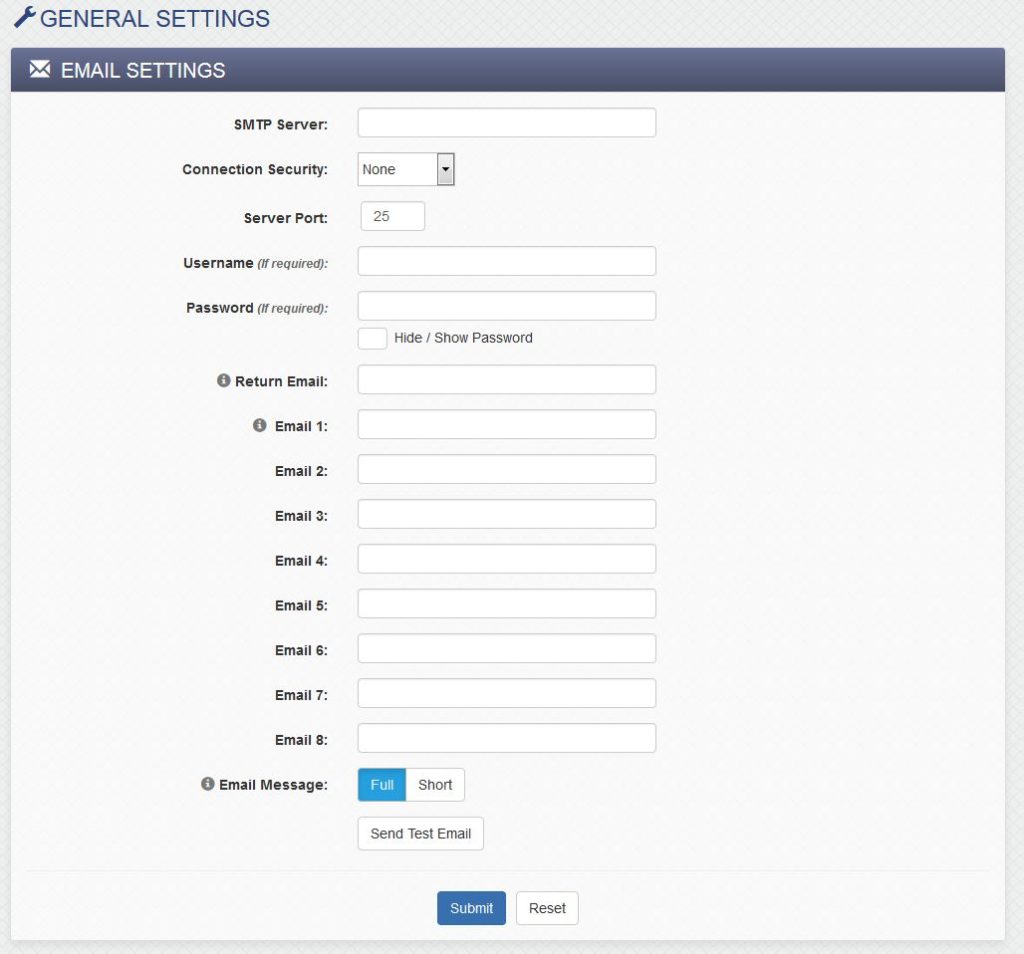 400 Series Email Settings Page