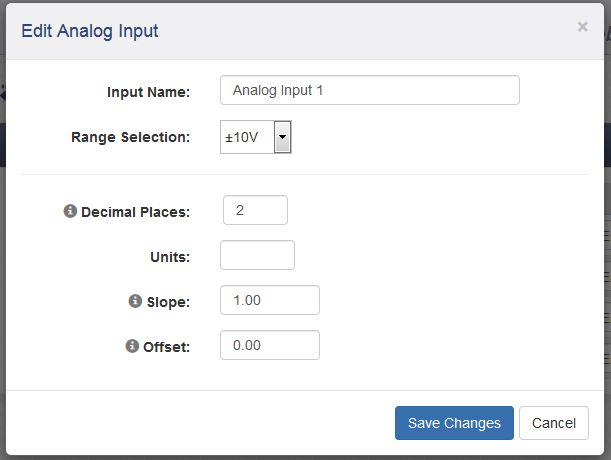 400 Series I/O Setup Analog Input Edit Window