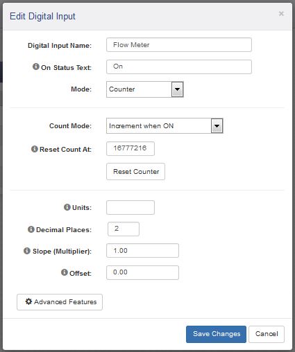 400 Series I/O Setup Digital Input Counter Edit Window