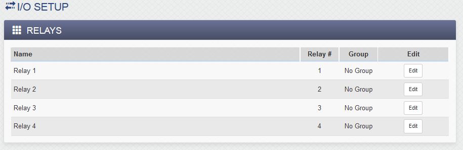 400 Series I/O Setup Relays Settings Page