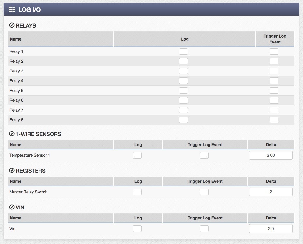 400 Series Logging Setup Log I/O Window