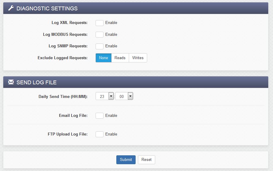 400 Series Logging Diagnostic Settings Window