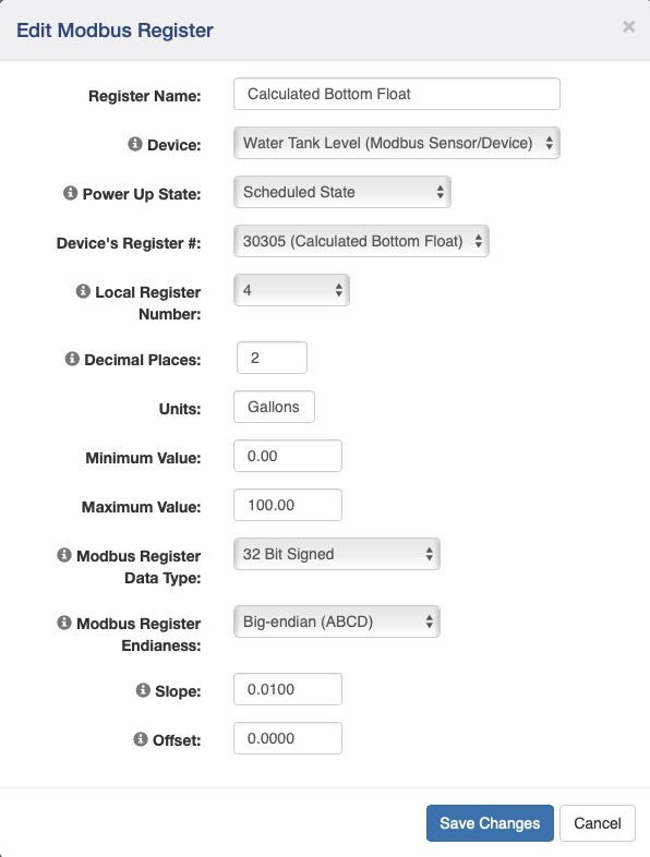 400 Series I/O Setup Modbus Edit Window