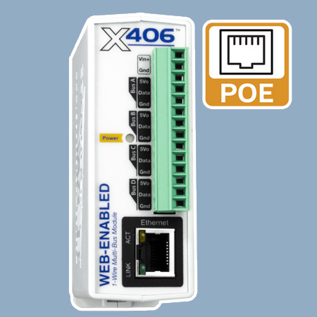 The X-406 temperature monitoring module is an loT controller specifically designed for temperature and humidity monitoring.