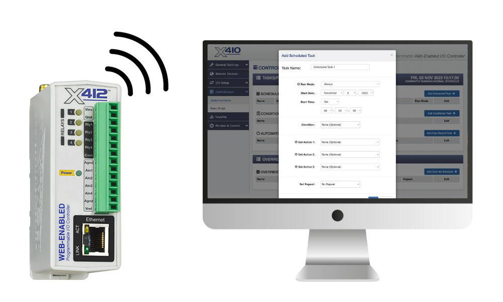 A X-412W (WiFi) module communicating with a computer