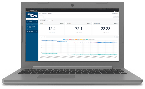 ControlByWeb Cloud Dashboard on a Laptop Screen