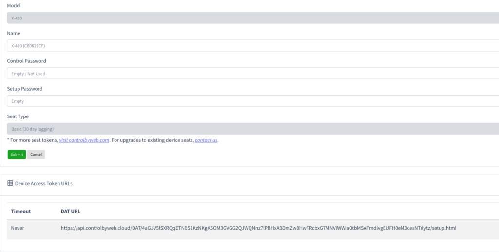 DAT URL Settings in the ControlByWeb Cloud