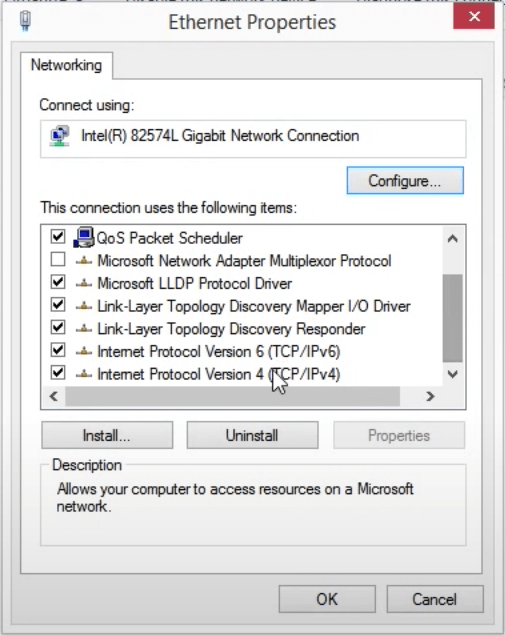 Window 10 IPv4 Settings