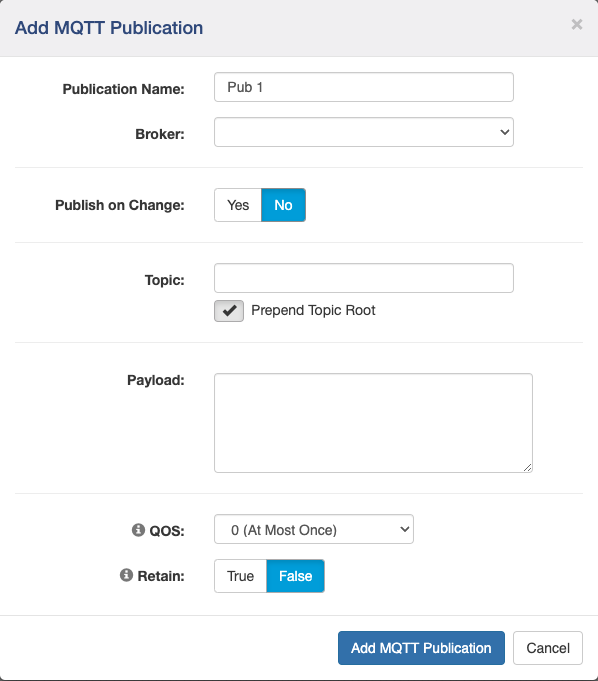 MQTT Publication Settings