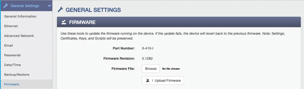 Remote Field Updates Firmware Screenshot