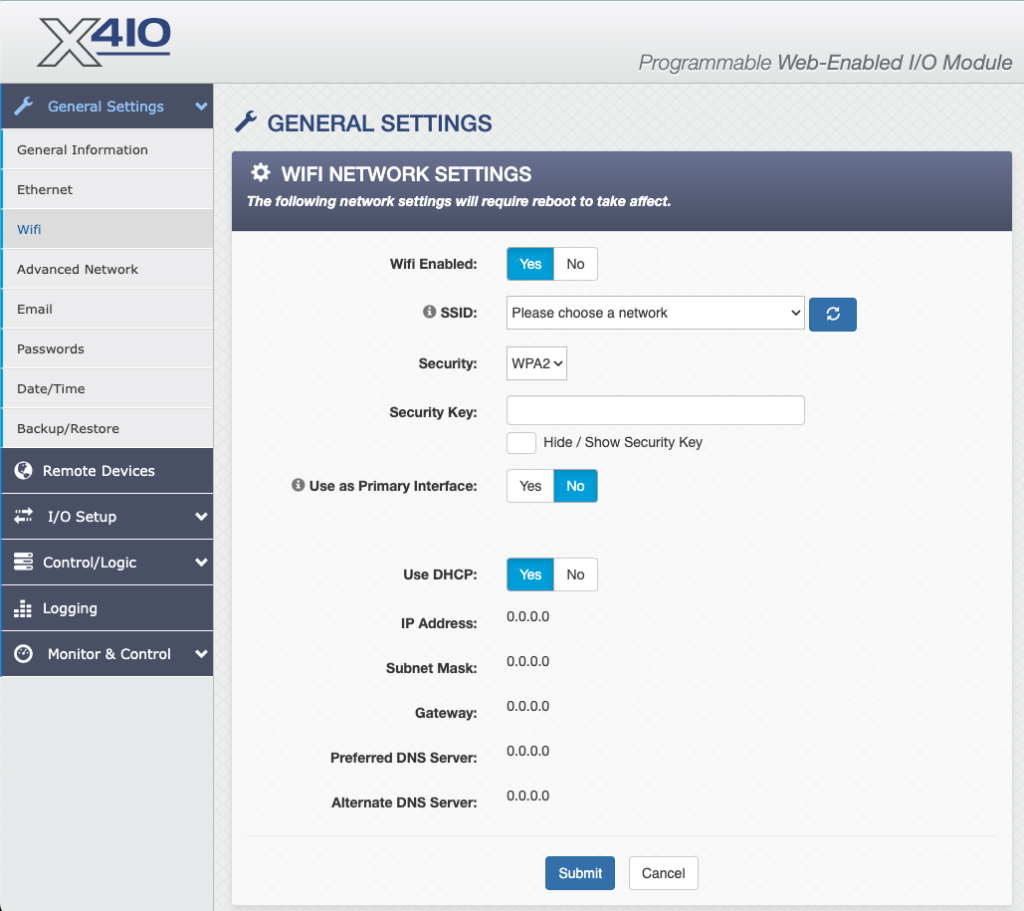 400 Series WiFi Network Settings