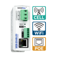 WebRelay single relay and input module with Ethernet, cellular, or WiFi connectivity