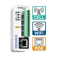 WebRelay-Quad device with 4 web-controlled relays for remote control with Celluar, Ethernet and, WiFi connectivity
